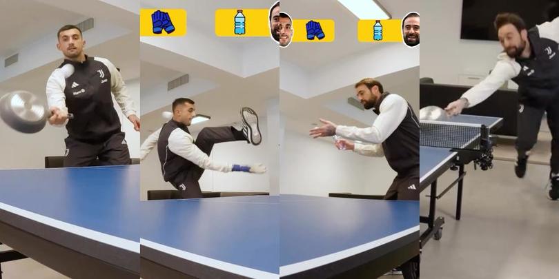 Perin-Pinsoglio, sfida a ping pong con padelle, guanti, bottiglie e...Szczesny