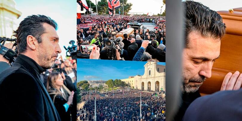 L'ultimo saluto a Gigi Riva: Buffon in lacrime accompagna la bara