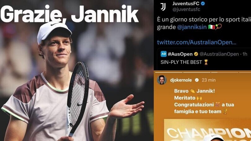 Berrettini, Djokovic, Nadal, Buffon...Sinner, si inchinano tutti al re