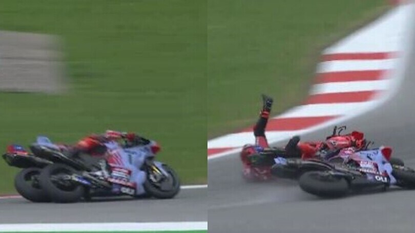 Bagnaia e Marquez si buttano fuori: prima il duello, poi l’incidente