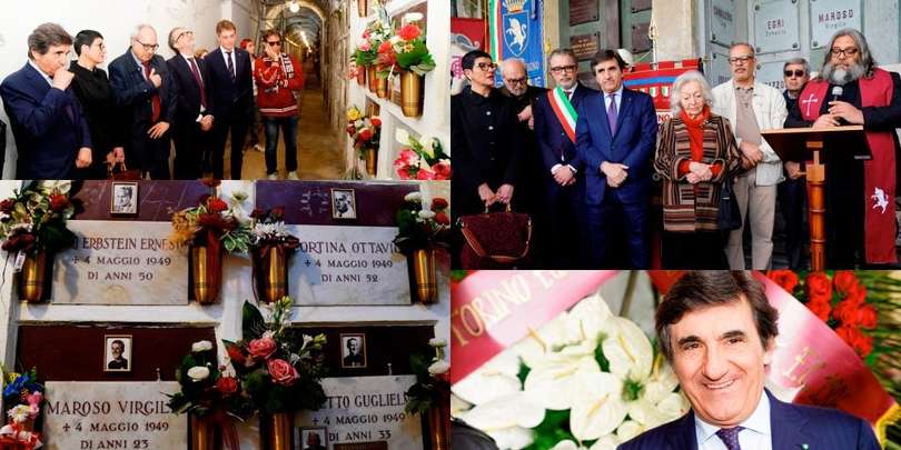 La cerimonia di commemorazione del Grande Torino al cimitero Monumentale