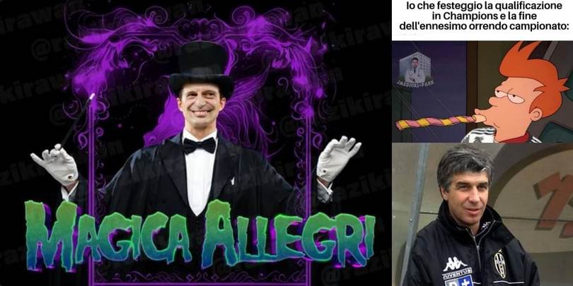 Juve, Champions senza vincere: ironie su 'Mago Allegri'. E Gasperini...