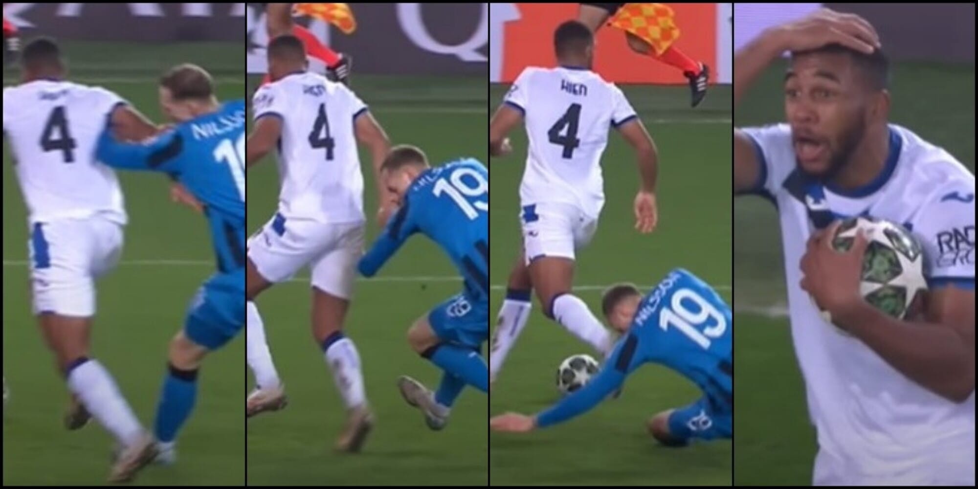 Hien e il  'contatto' con Nilsson: l'inesistente rigore contro l'Atalanta