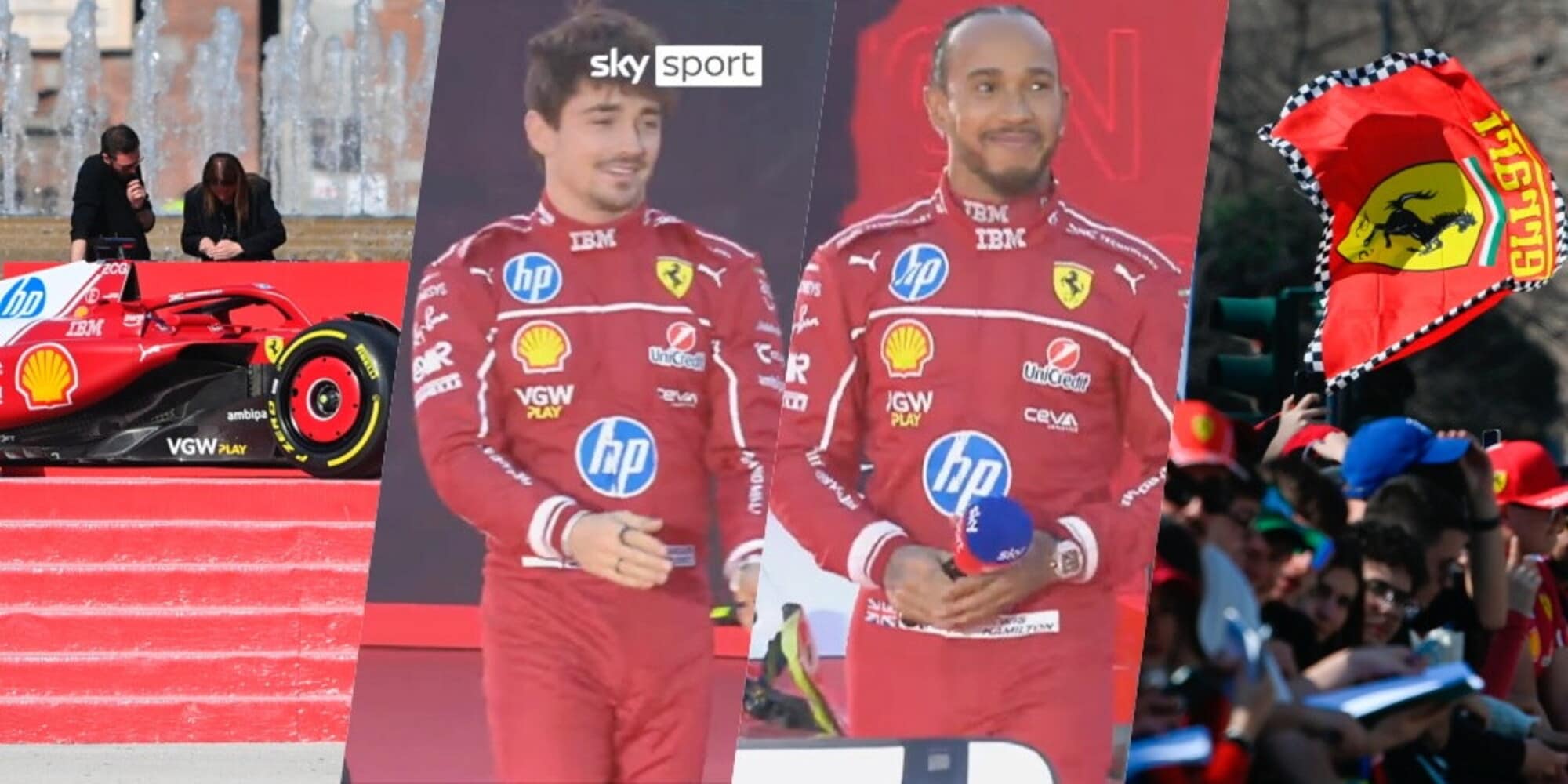 Hamilton si prende la Ferrari: “Vi amo”. Che coppia con Leclerc a Milano!