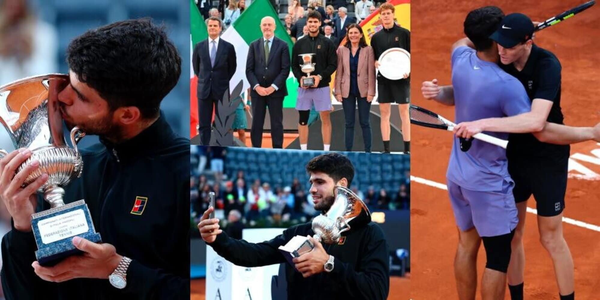 Alcaraz conquista gli Internazionali d’Italia: l’abbraccio con Sinner, poi la gioia con il trofeo