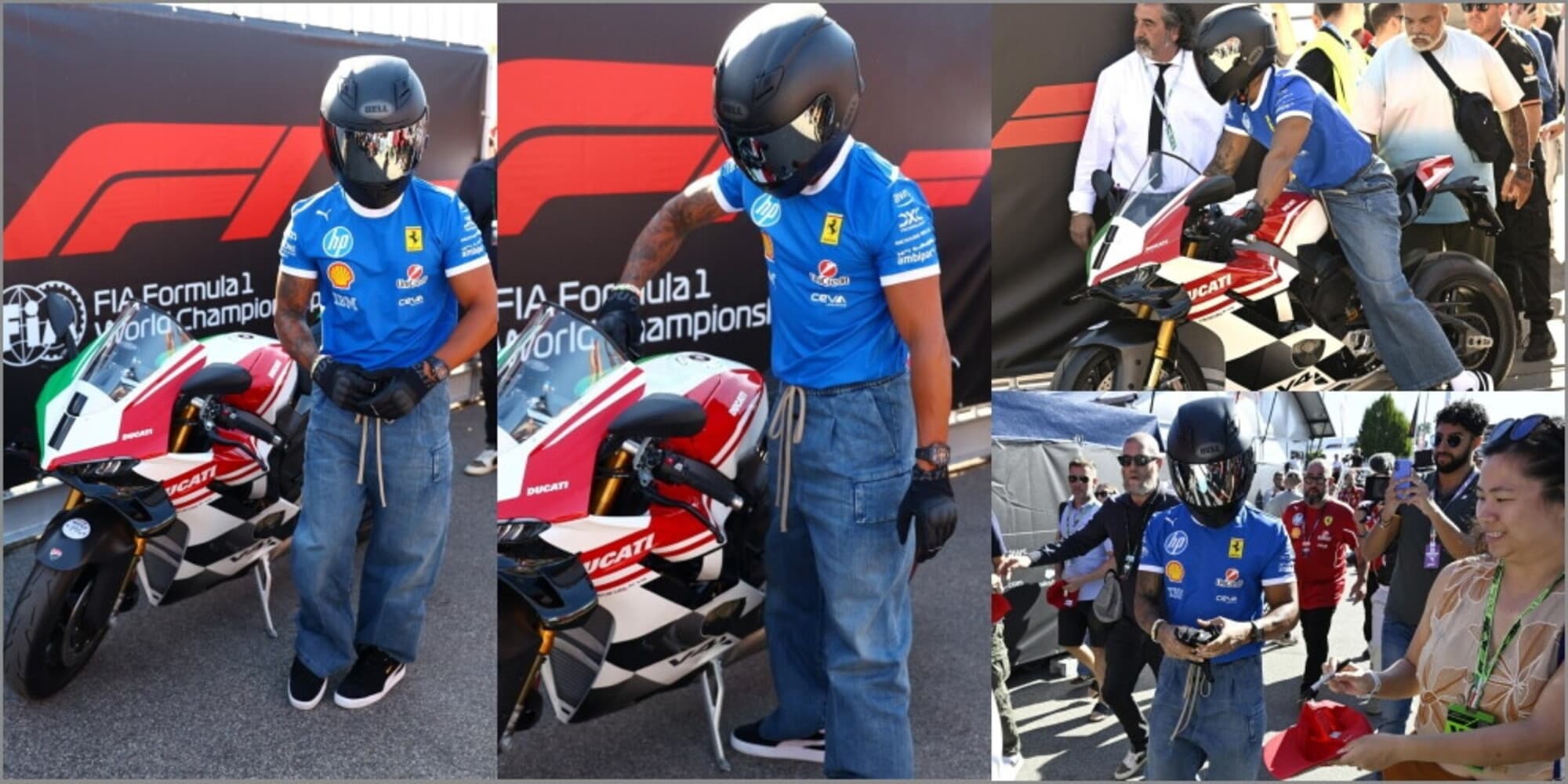 Da quattro a due ruote: Hamilton a Monza in sella alla Ducati