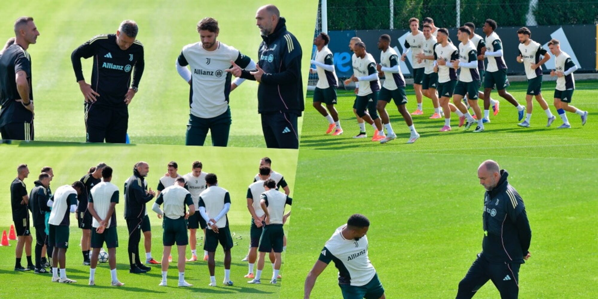 Tudor a colloquio con Locatelli e il suo staff. Juve pronta per il Villarreal: la rifinitura