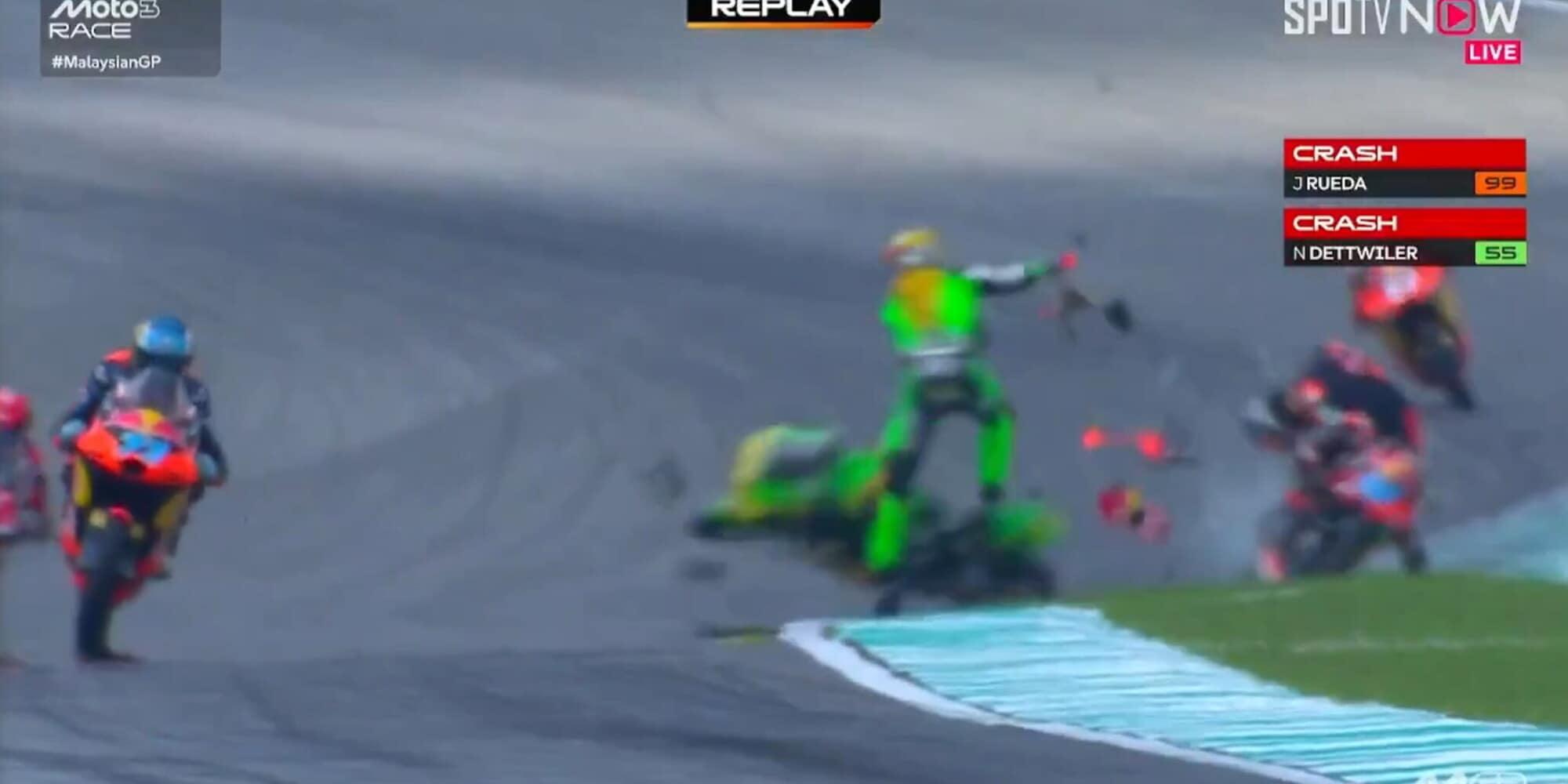 Rueda-Dettwiler, incidente shock in Moto3 prima della gara in Malesia: piloti in ospedale