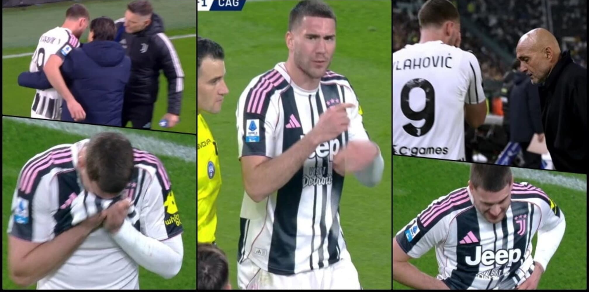 Juve-Cagliari, Vlahovic fuori dopo mezz'ora: l'infortunio preoccupa