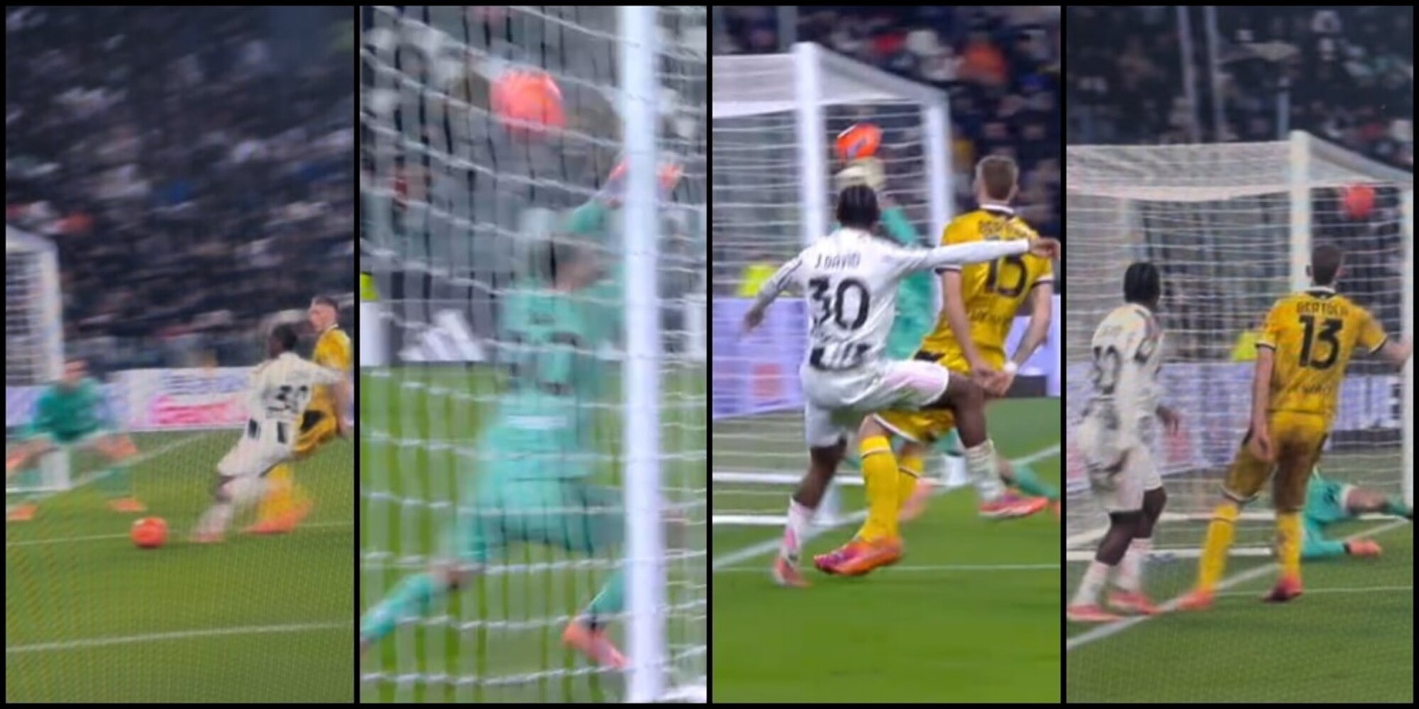David da posizione impossibile: il gol capolavoro annullato in Juve-Udinese