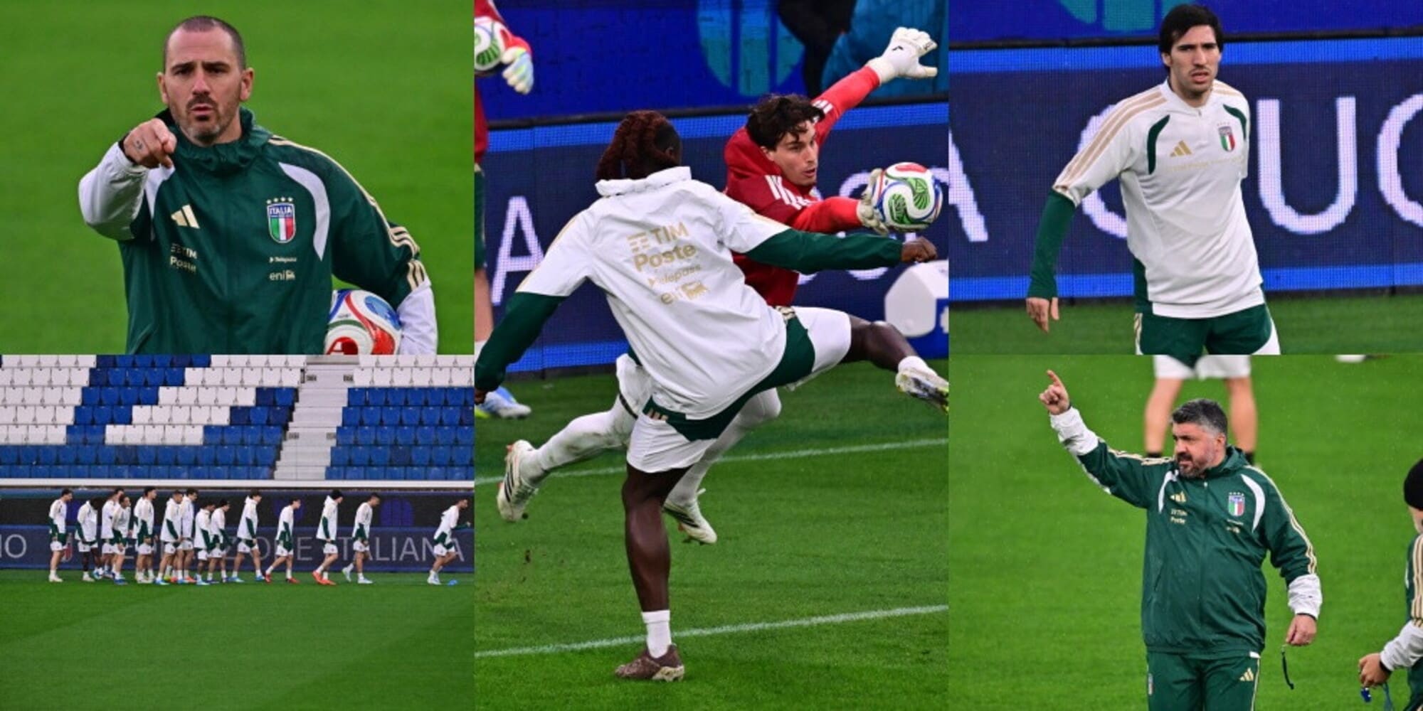 Bonucci e Gattuso caricano gli azzurri: l'allenamento Italia sotto la pioggia