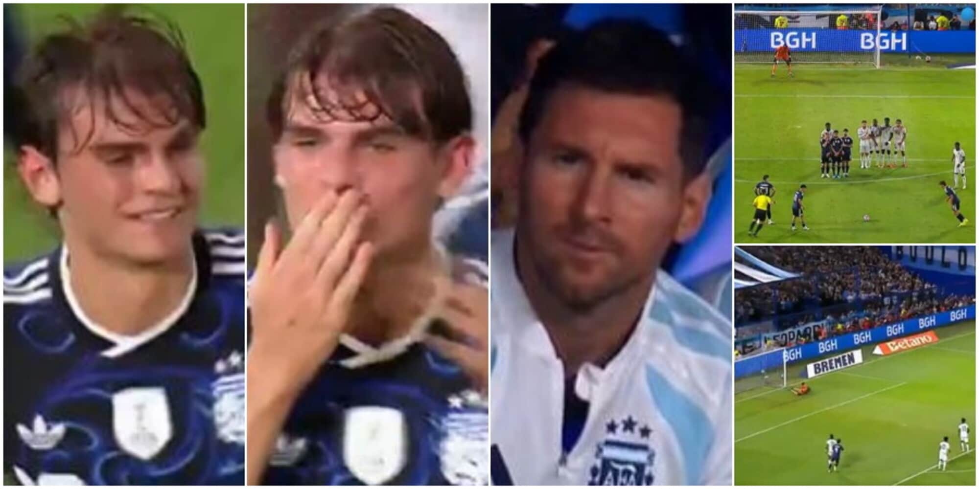 Nico Paz, punizione show con l'Argentina sotto gli occhi di Messi!