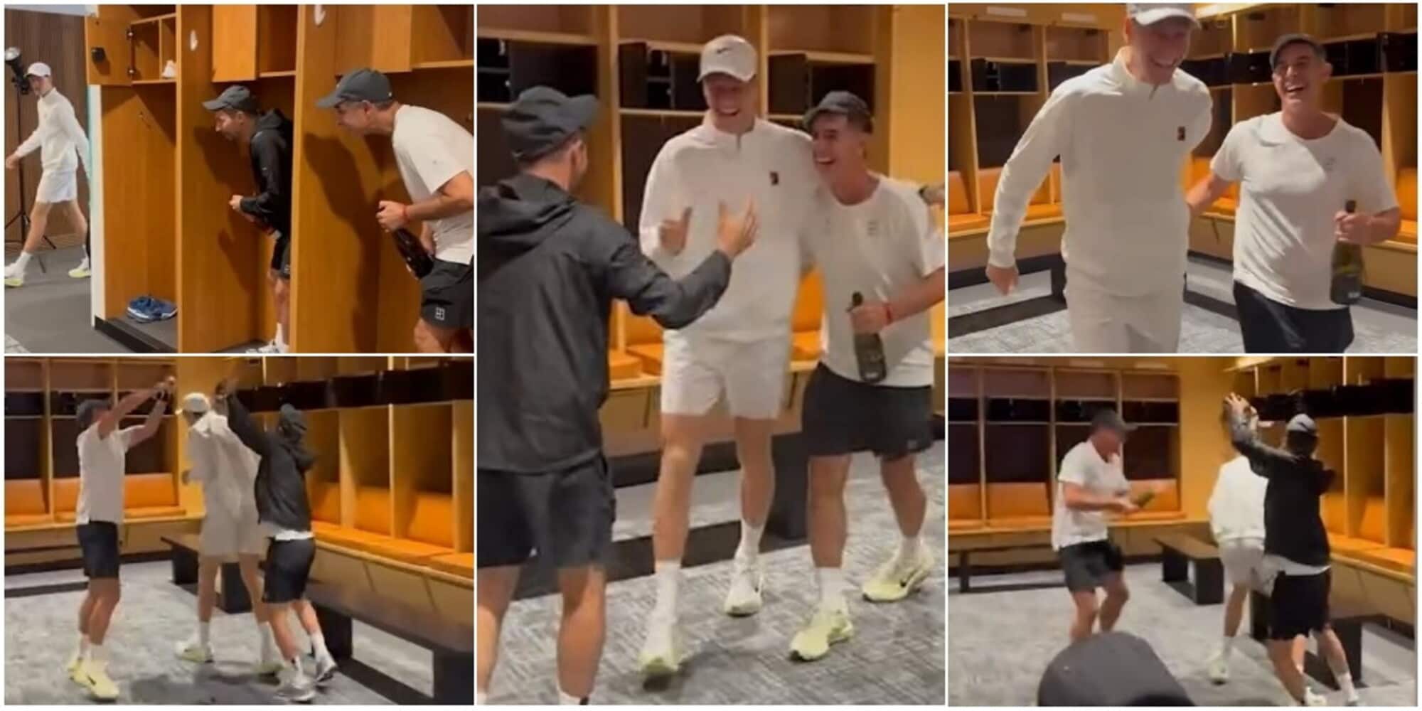 Nascondino e pioggia di champagne: così Vagnozzi e il fisioterapista hanno accolto Sinner