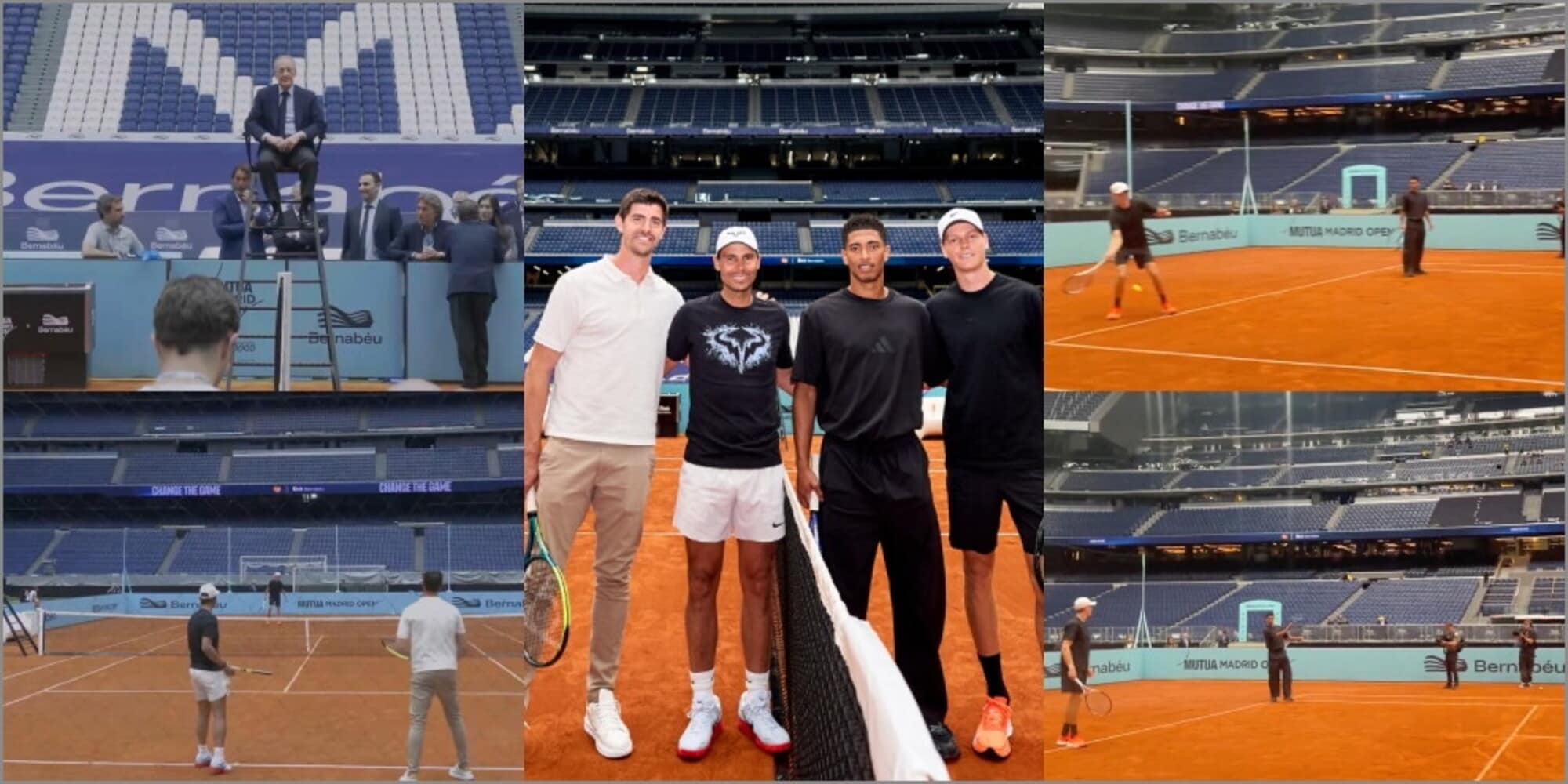 Al Bernabeu si gioca a...tennis: Sinner e Bellingham sfidano Nadal e Courtois