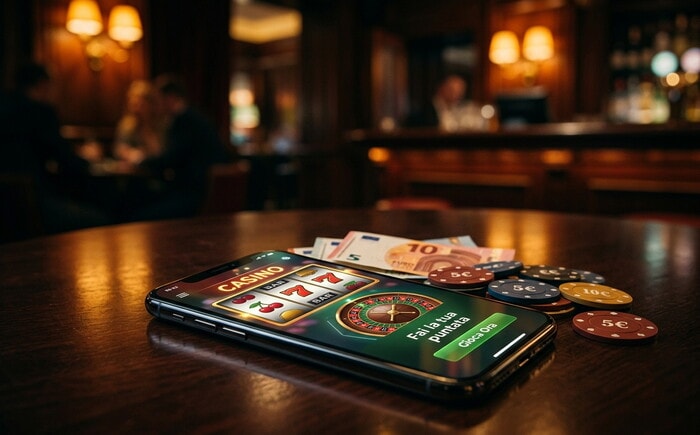 App casino mobile su smartphone con interfaccia di gioco e tavoli live in evidenza