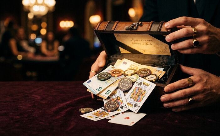 Bonus di benvenuto casino con regalo dorato e fiches