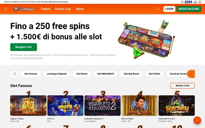 Pagina roulette del casinò online LeoVegas con tavoli live ottimizzati per mobile