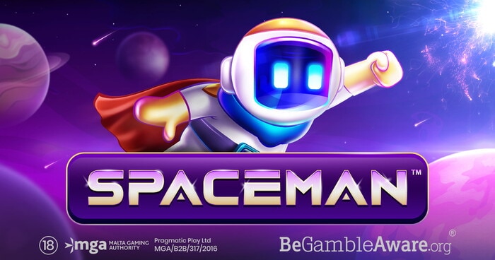 Slot Spaceman con astronauta dal mantello rosso, visiera blu e sfondo viola spaziale