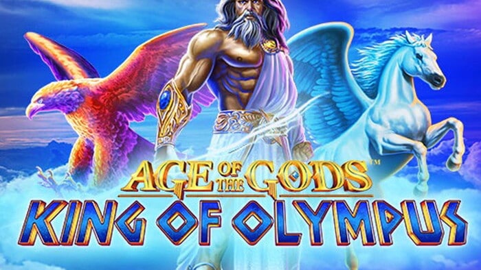 Slot Age of the Gods King of Olympus con dio barbuto, aquila e pegaso