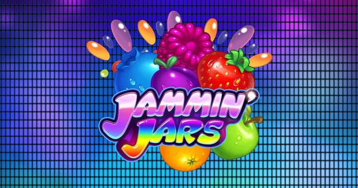 Slot Jammin Jars con logo arcobaleno e frutti lucidi come fragola, lampone e mela