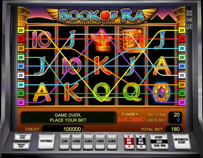 Slot Book of Ra Classic Greentube slot 2005 con simboli dorati su sfondo egizio