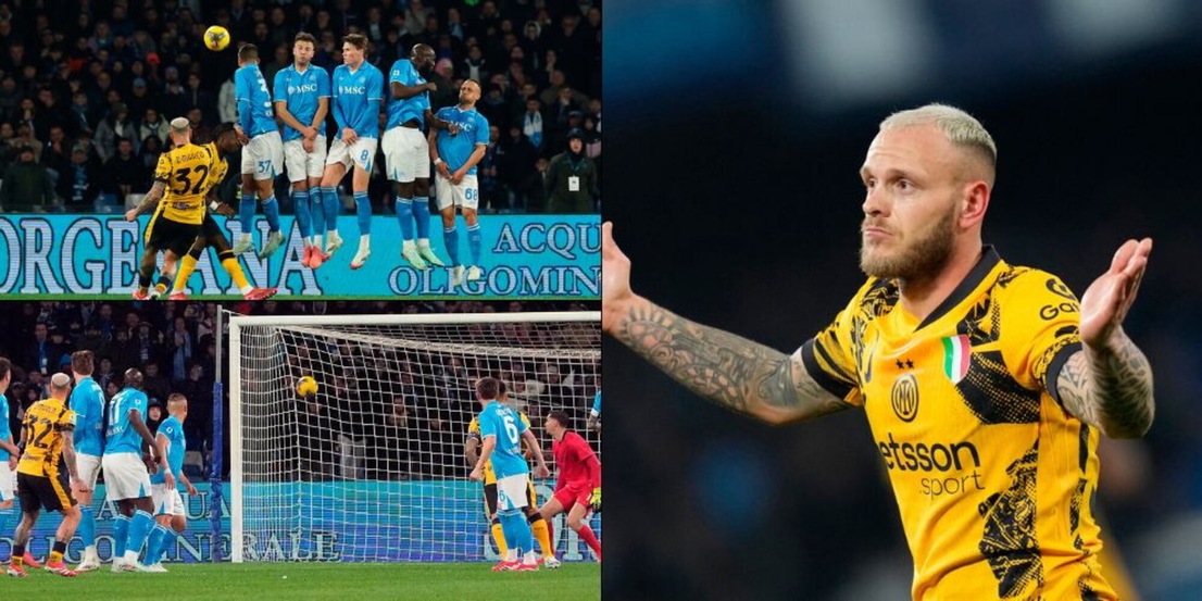 Dimarco, punizione alla Diego al Maradona: sinistro sotto l'incrocio