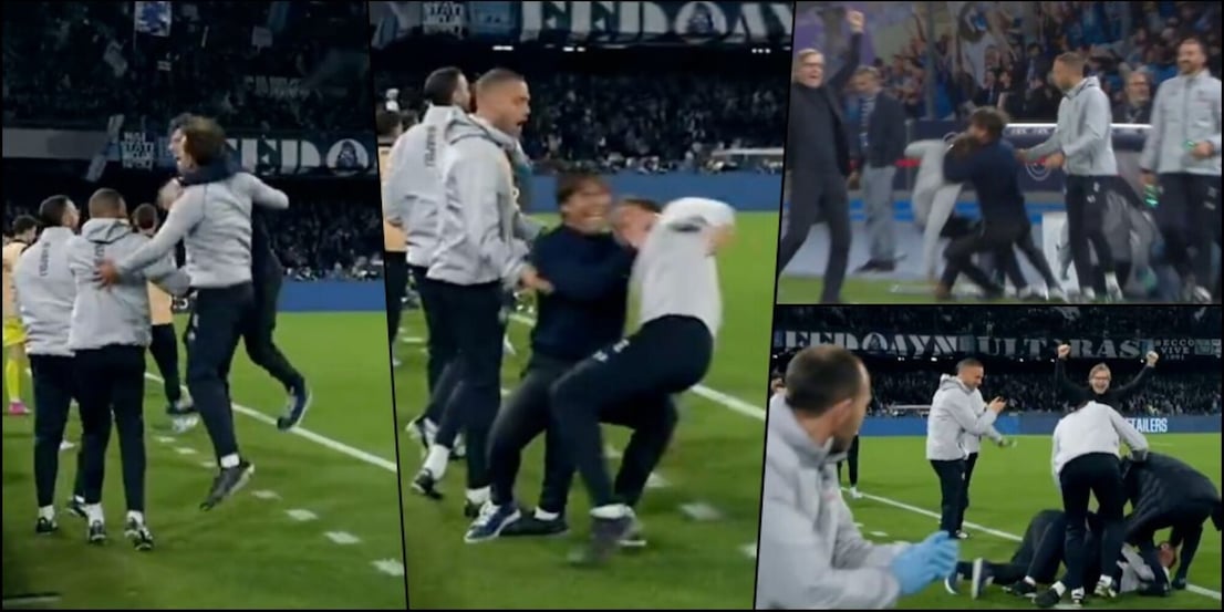 Conte non si tiene, abbraccio e caduta! L'esultanza al gol Napoli dice tutto