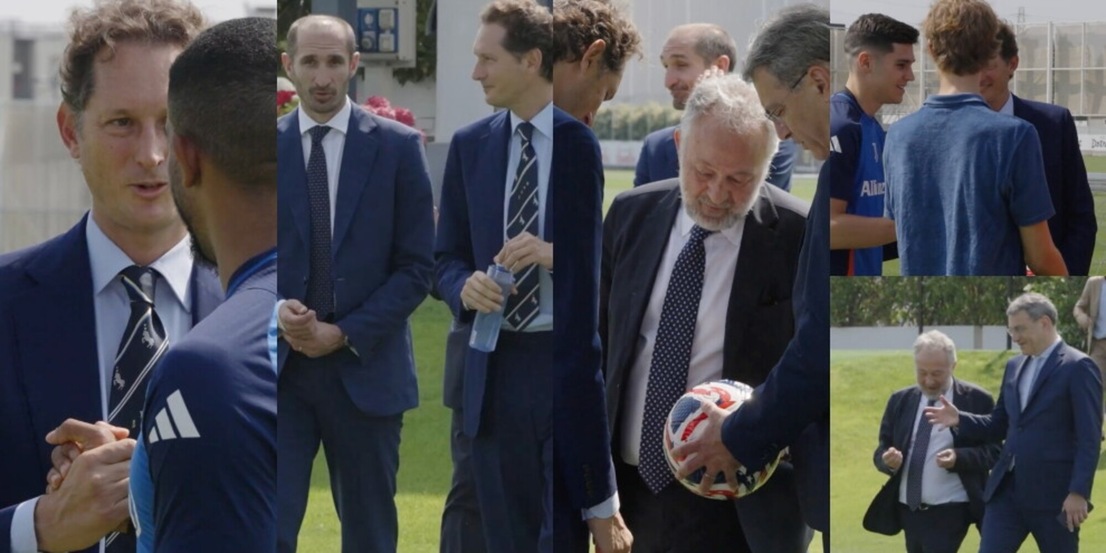 Abbraccio con Bremer, colloquio con Tudor e saluti ai giocatori: Elkann all'allenamento Juve