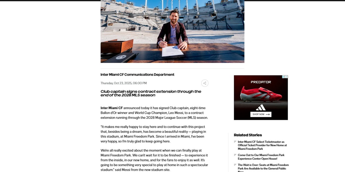 Ufficiale: l'Inter Miami allunga il contratto di Messi fino al 2028