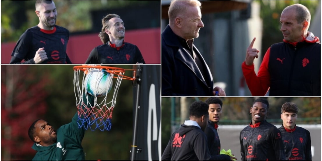 Allegri a colloquio con Tare, Maignan gioca a basket: il Milan si allena così