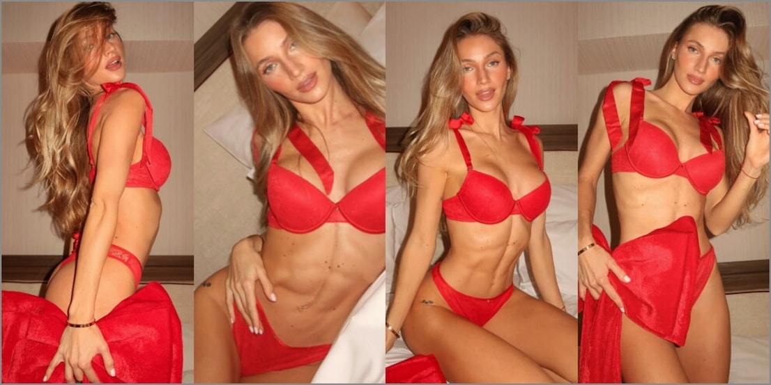 Fiocco e lingerie rosso fuoco: Lady Milik è già pronta per Capodanno