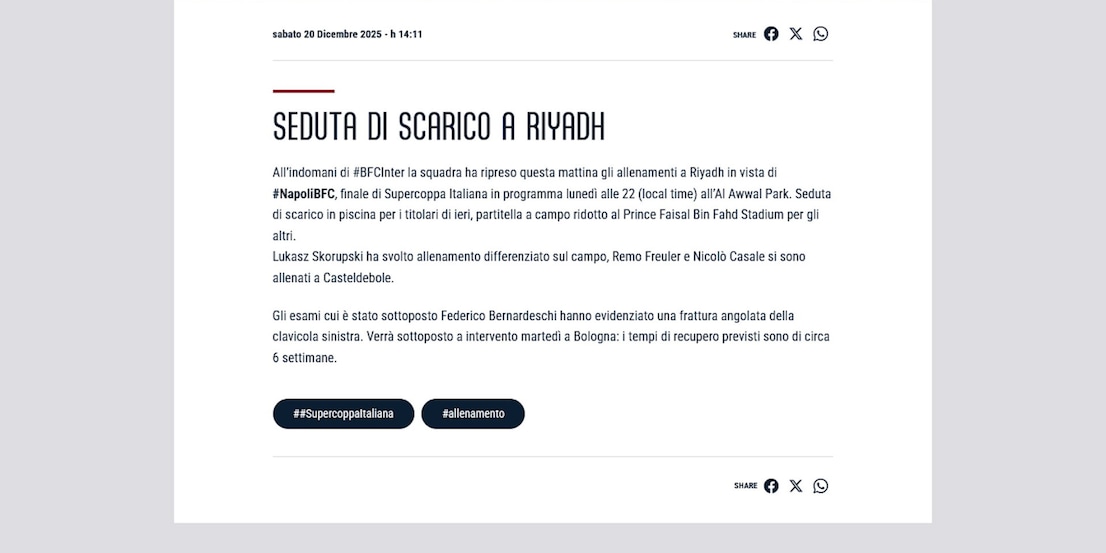 Bologna, tegola Bernardeschi: out un mese e mezzo