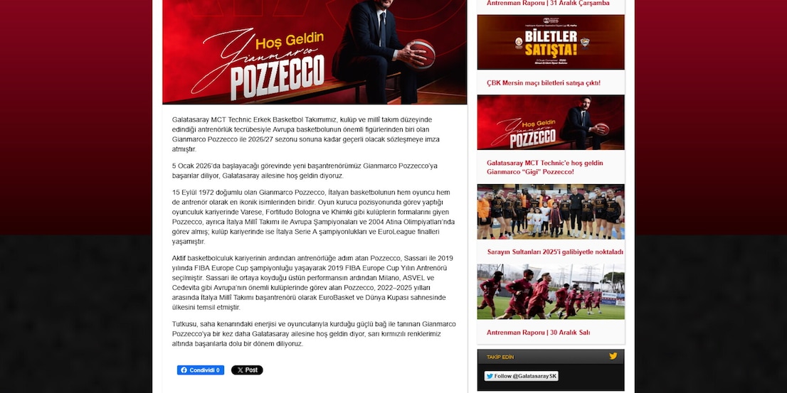 Ufficiale: il Galatasaray annuncia Pozzecco come nuovo coach