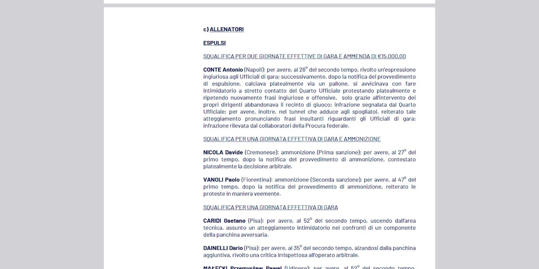 Ufficiale: Conte squalificato 2 giornate per la sfuriata di Inter-Napoli, torna con la Juventus
