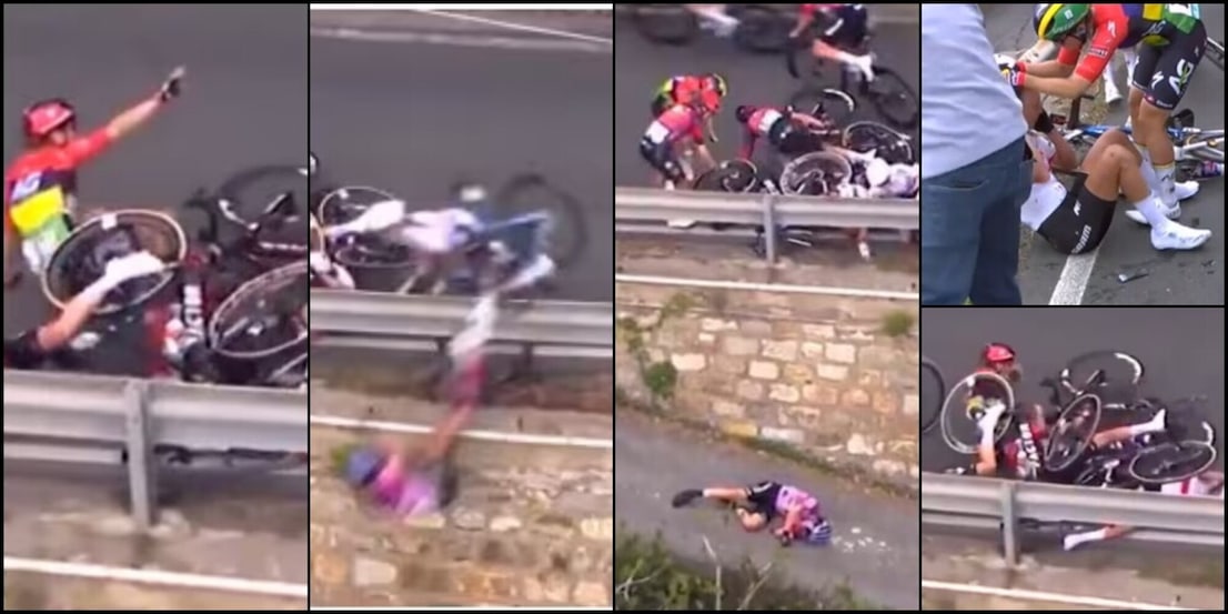 Paura nella Milano-Sanremo, caduta tremenda: l'azzurra giù da un muretto finisce in ospedale