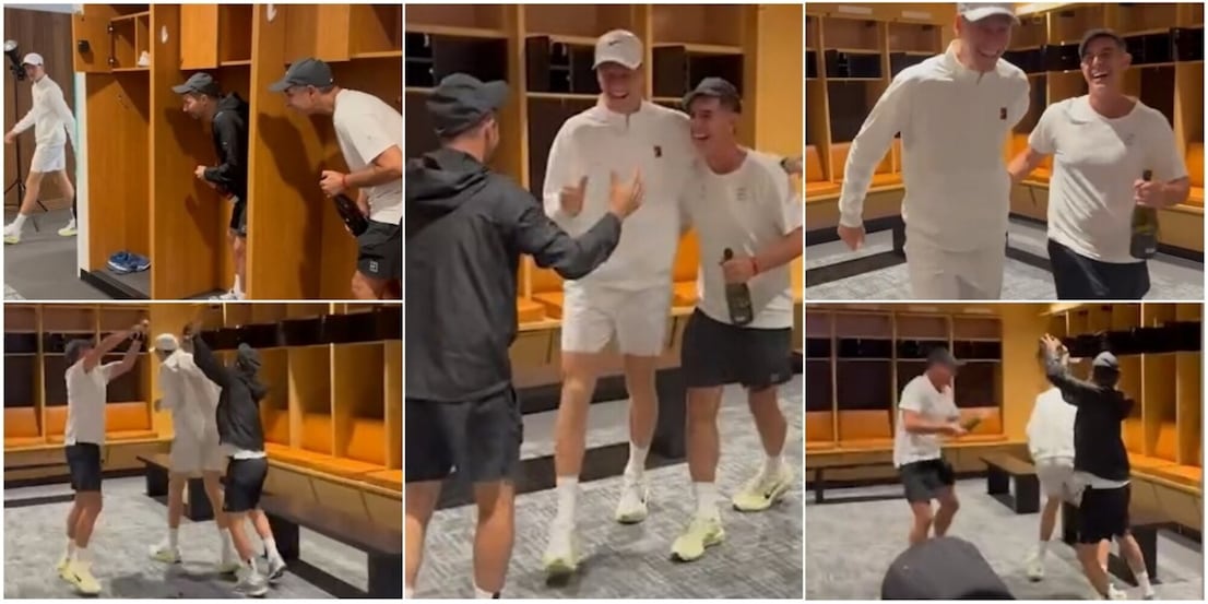 Nascondino e pioggia di champagne: così Vagnozzi e il fisioterapista hanno accolto Sinner