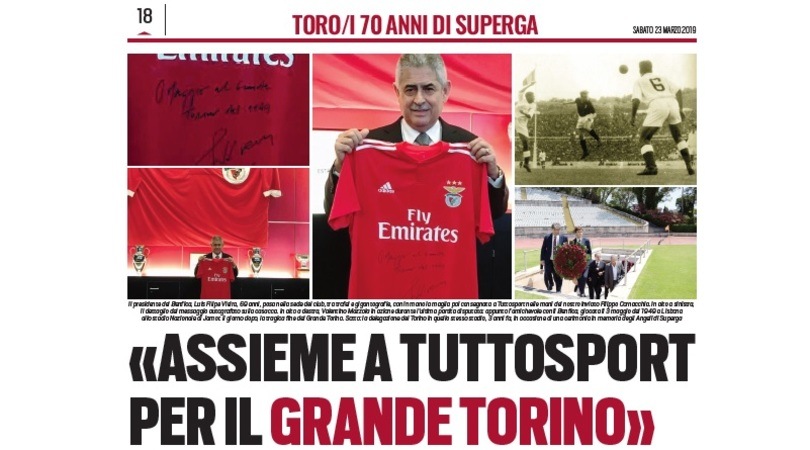 Benfica, Vieira: «Assieme a Tuttosport per il Grande Torino»