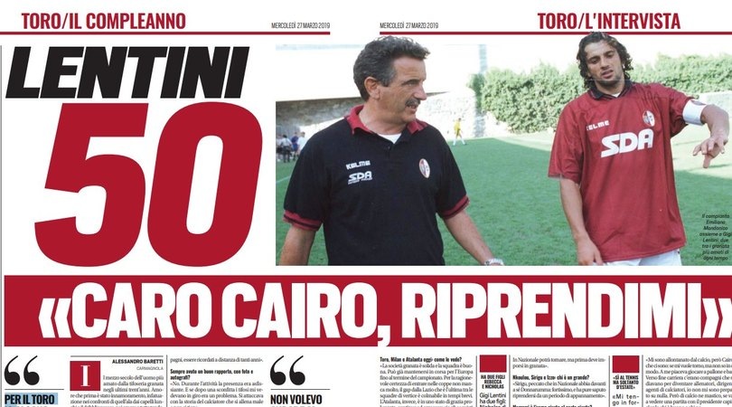 Torino, Lentini compie 50 anni: «Caro Cairo, riprendimi»