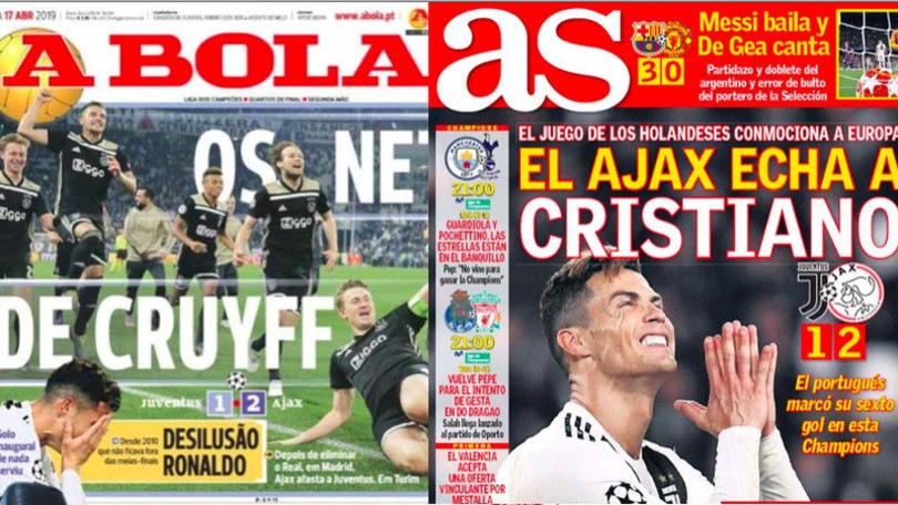 Juve, le reazioni della stampa estera: «Ajax show nel segno di Cruijff, Ronaldo troppo solo»