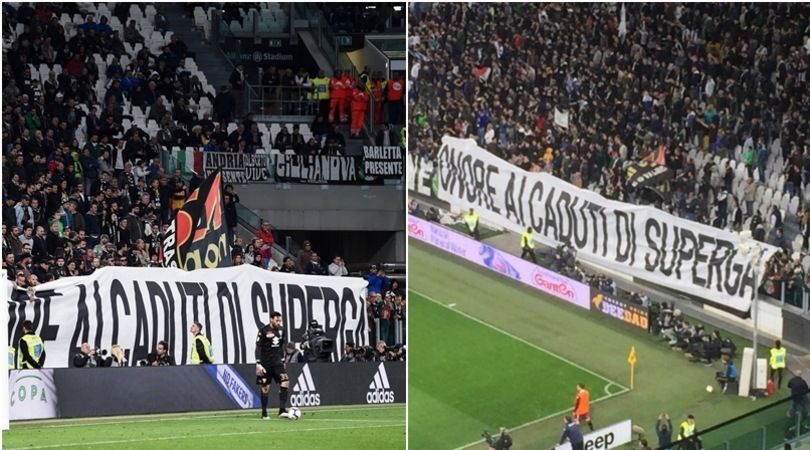 Juve, striscione dei tifosi in onore di Superga