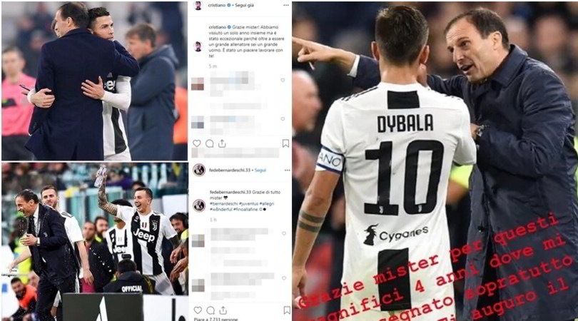 Il saluto social ad Allegri: i messaggi dei giocatori della Juve