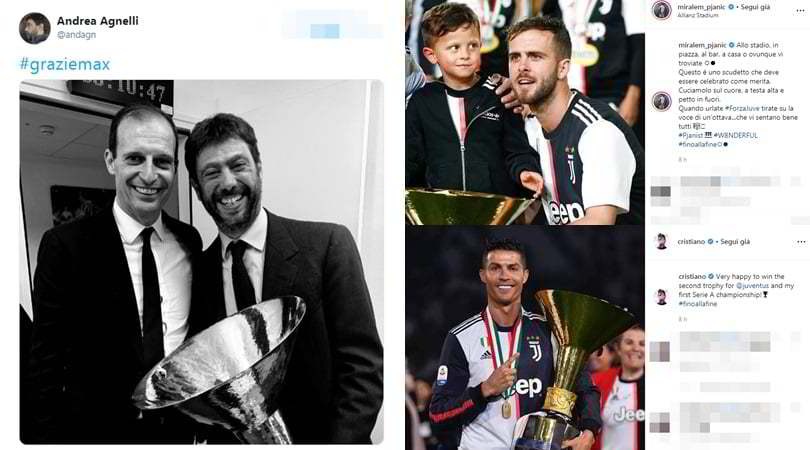 Juve, da Agnelli a Ronaldo. La festa sui social