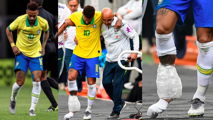 Neymar in lacrime e stampelle per l'infortunio alla caviglia