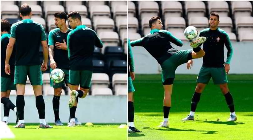 Cristiano Ronaldo, magie in allenamento. E Cancelo lo ammira