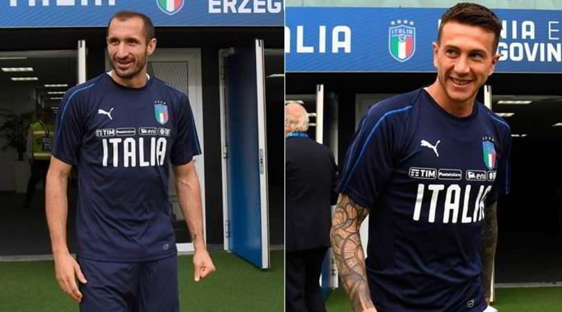 L'Italia all'Allianz Stadium, Chiellini e Bernardeschi si allenano in casa