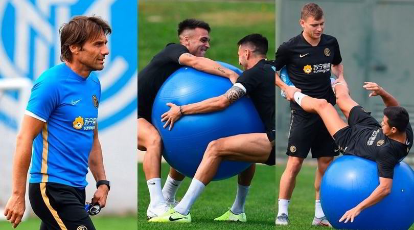 L'Inter di Conte non si ferma: in campo coi mega palloni