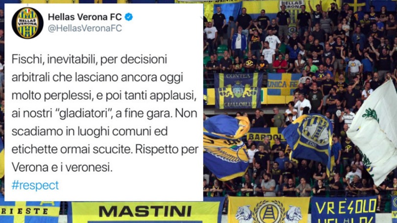 Cori razzisti, la smentita del Verona: "Fischi per decisioni arbitrali"
