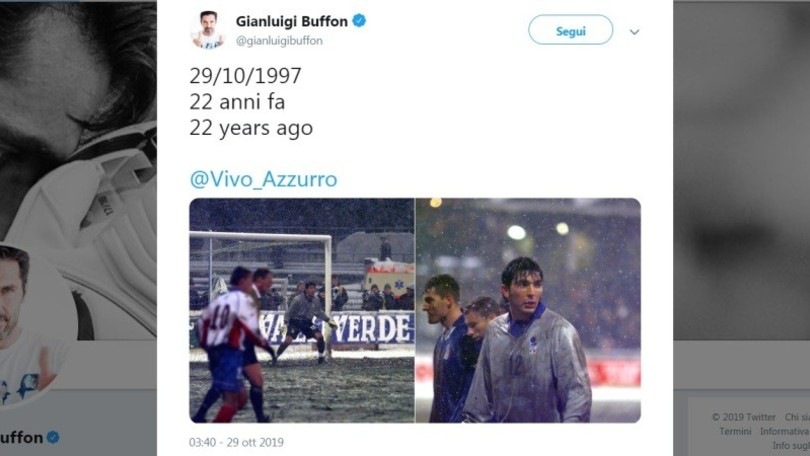 Buffon ricorda l'esordio in azzurro 22 anni dopo: celebrato anche dall'Uefa