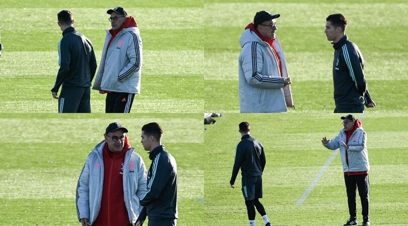 Juve, Sarri parla in campo con Ronaldo