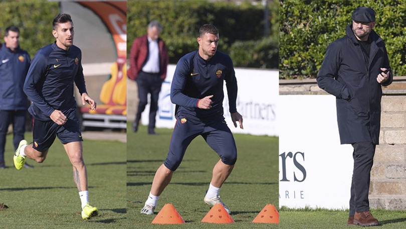 Roma, Petrachi controlla l'allenamento della squadra in vista del Torino